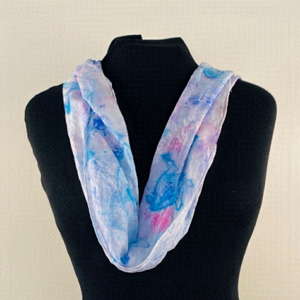 Silk scarf hand painted one of a kind art to wear pink blue turquoise NEW